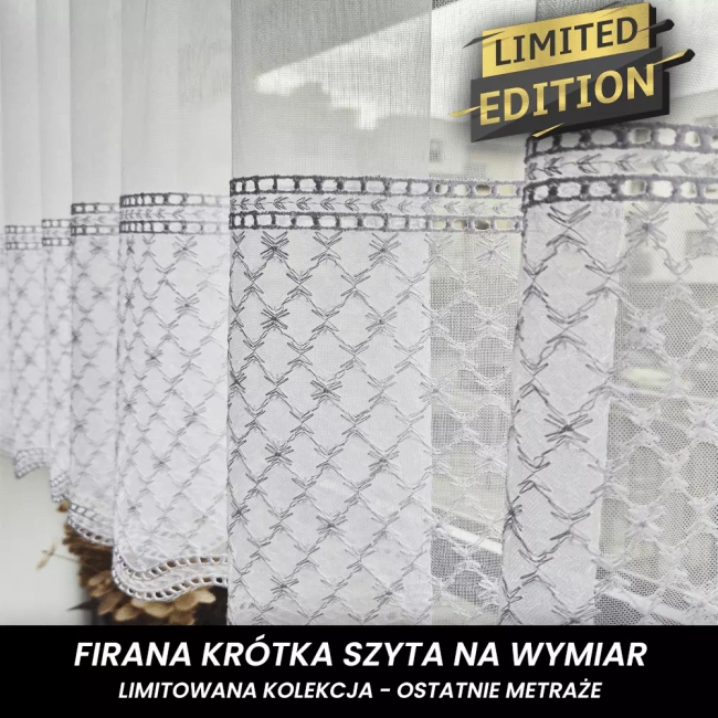 Firana krótka do parapetu - Firana jeden pas haftowany - Firana Samanta - Limitowana Kolekcja